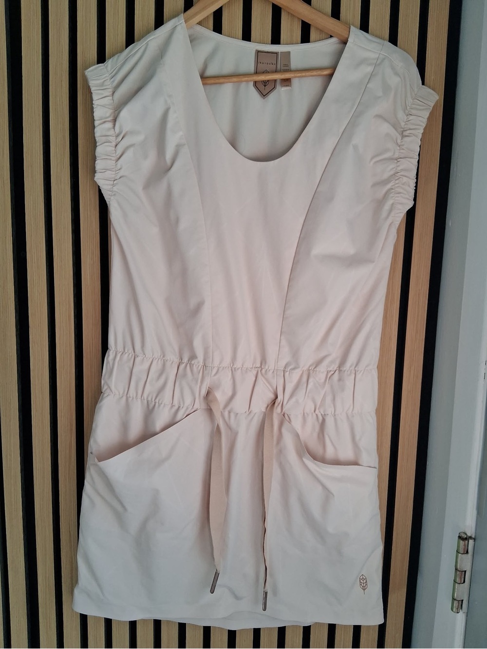 Sleeveless Cream Drawstring Pocket Romper